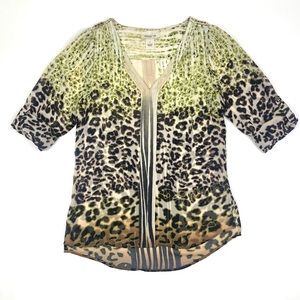 Arden B. Rolled Sleeve Animal-Print Blouse